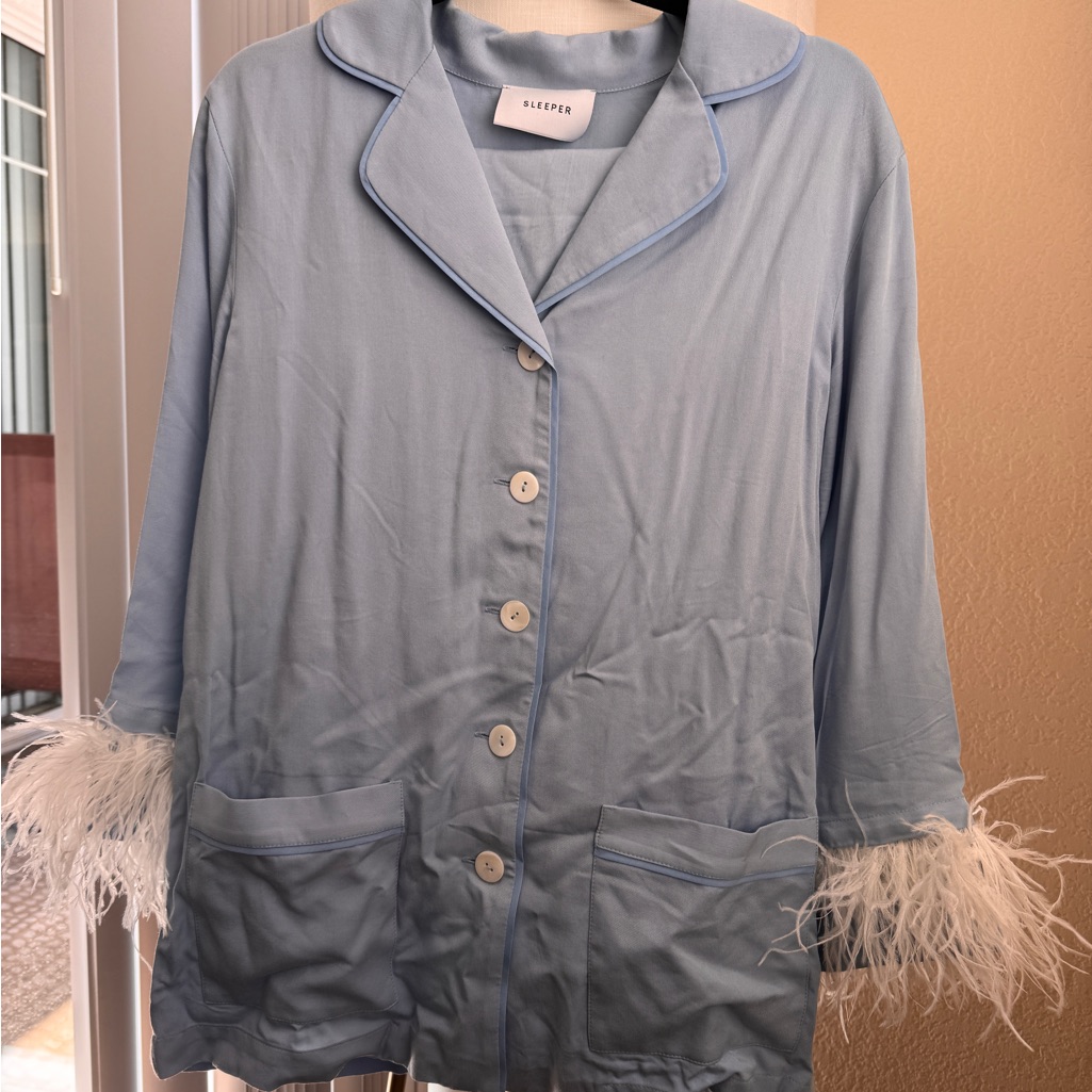 Sleeper Light Blue Pajama Set With Feather Cuffs